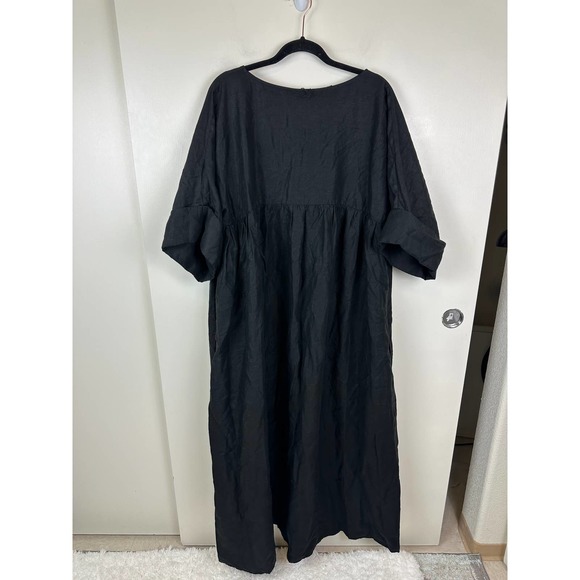 Mara Hoffman Linen Maxi Dress Puffy Sleeves Round Neck Keyhole Front Black XL - Picture 7 of 8